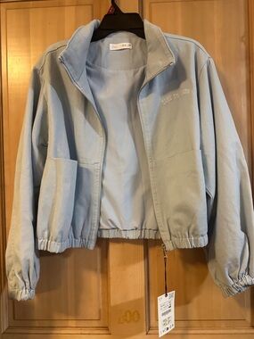 Zara Pastel Blue Cropped Bomber Jacket